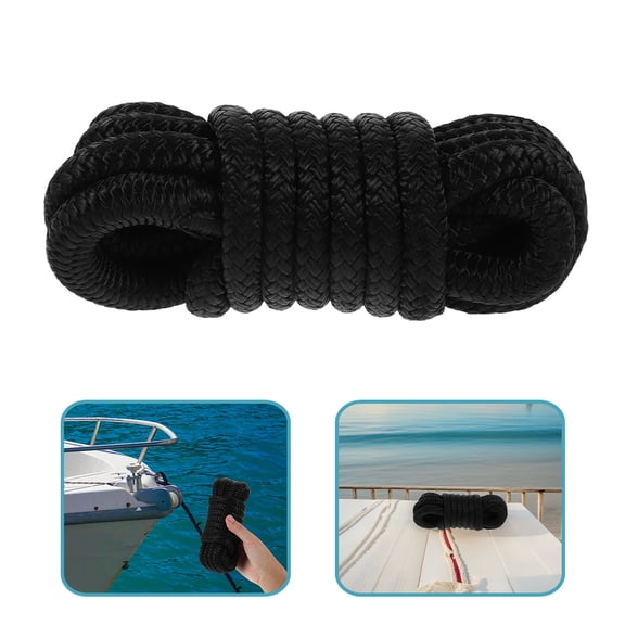 HAMPPLIES Black Nylon Boat Dock Rope Marine Mooring Line High Tensile Strength for Secure Docking