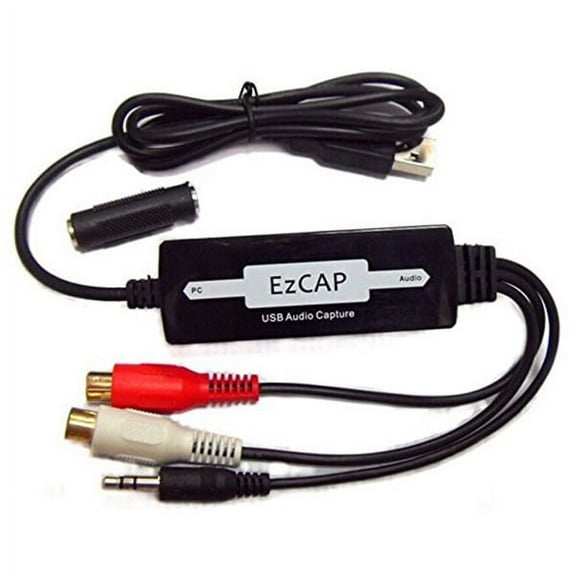 HAMPPLIES Black USB Audio Capture Card Converts Analog Cassette Tape and Vinyl to Digital Files