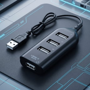HAMPPLIES 4-Port USB 2.0 Hub Splitter for Laptop and Computer, Black, High-Speed Data Transfer USB Adapter