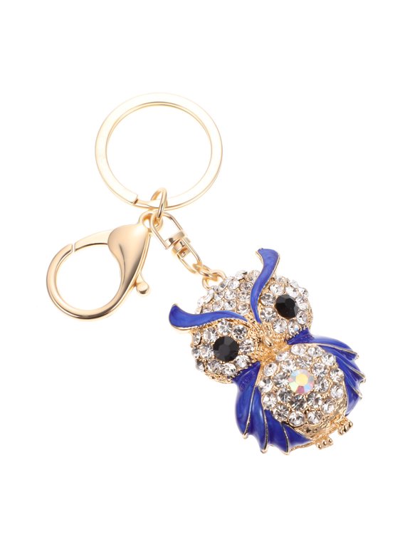 Rhinestone Owl Keychain Blue Zinc Alloy Stylish and Portable