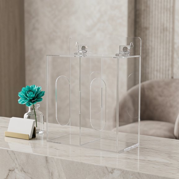 HAMPPLIES Clear Acrylic Mask Holder Case with Dual Compartments and Dustproof Lid for Home Storage