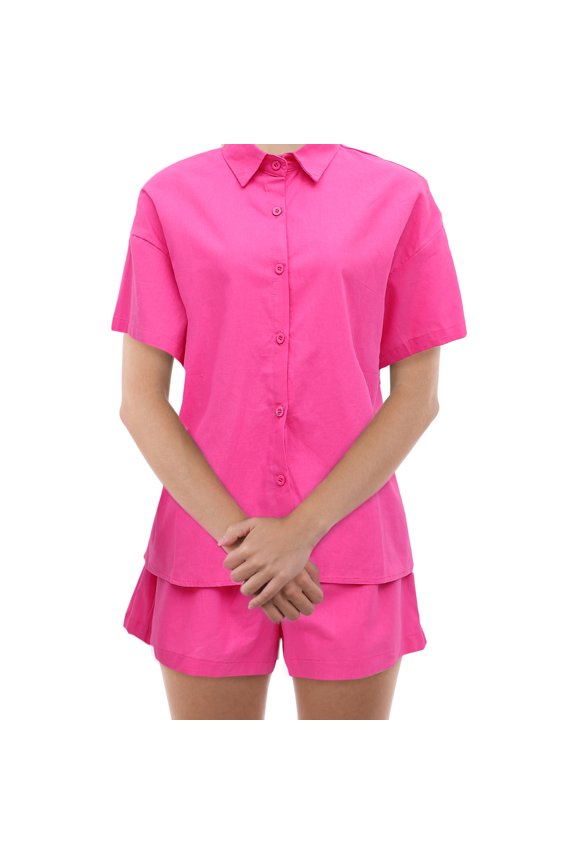 Clothing Shirts and Shorts Set Rosy Cloth Simple Design Elegant Appearance 1Set for Summer Outfit