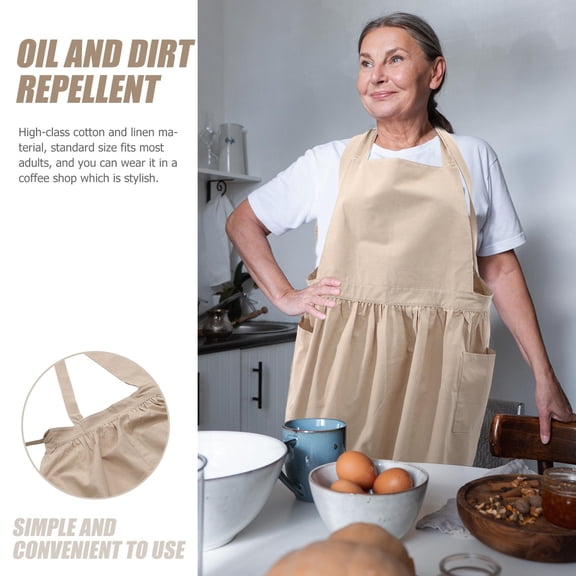 HAMPPLIES Cooking Aprons 1Set Beige Cotton Linen Vest Design for Kitchen and Outdoor Camping