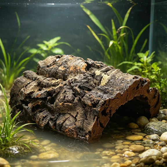 HAMPPLIES Cork Bark Reptile Habitat Hideout with Textured Surface and Breathing Wood Structure