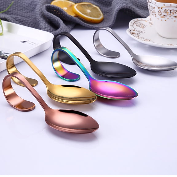 HAMPPLIES Curved Handle Appetizer Spoon Stainless Steel Easy to Clean Rose Gold 1Pcs