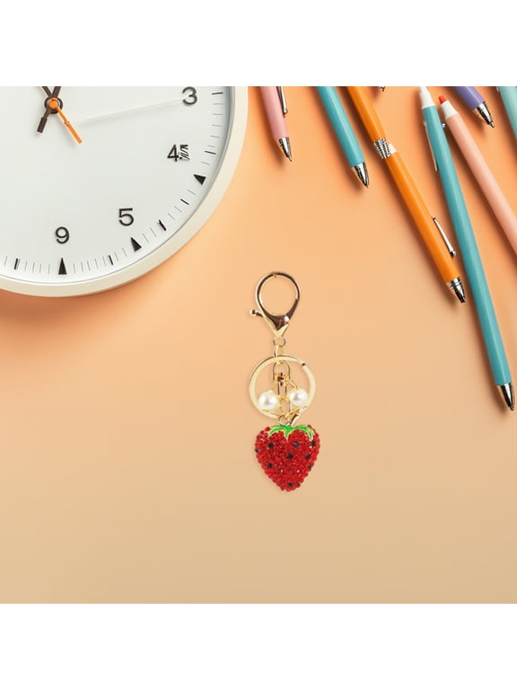 Strawberry Keychain Accessory with Sparkling Rhinestones, Zinc Alloy, Cute Charm for Bags and Keys