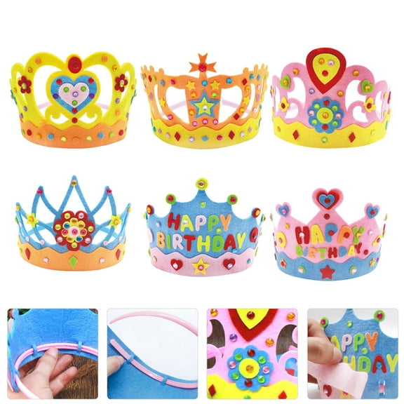 HAMPPLIES DIY Crown Tiara Craft Kit 6Set for Kids Non-woven Fabric Princess Style Party Favors for Children