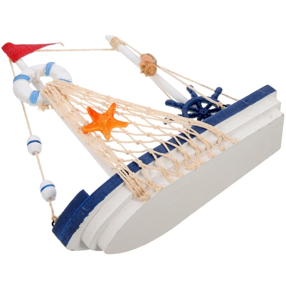 HAMPPLIES Dark Blue Wooden Sailboat Decoration Mediterranean Style Nautical Sailing Ship Model for Home and Office