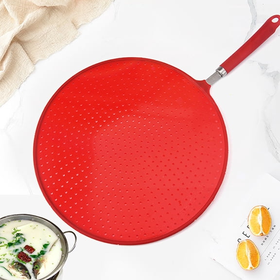 HAMPPLIES Heatproof Red Silicone Splatter Guard for Kitchen Prevents Oil Splashing