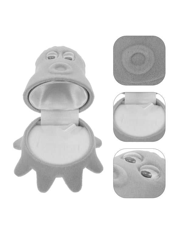 Grey Octopus Ring Box for Proposal with Soft Flocking and Protection