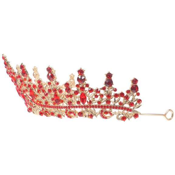 HAMPPLIES Durable Zinc Alloy Red Bridal Tiara Crown with Rhinestones for Wedding and Pageants