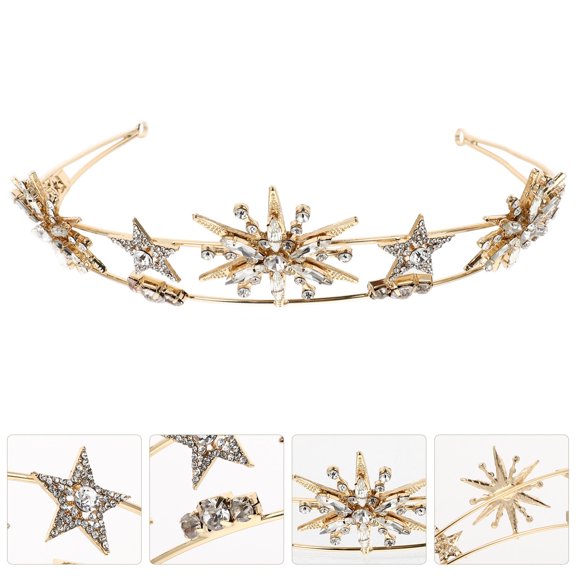 HAMPPLIES Elegant Golden Star Modeling Crown Tiara with Practical Design for Weddings