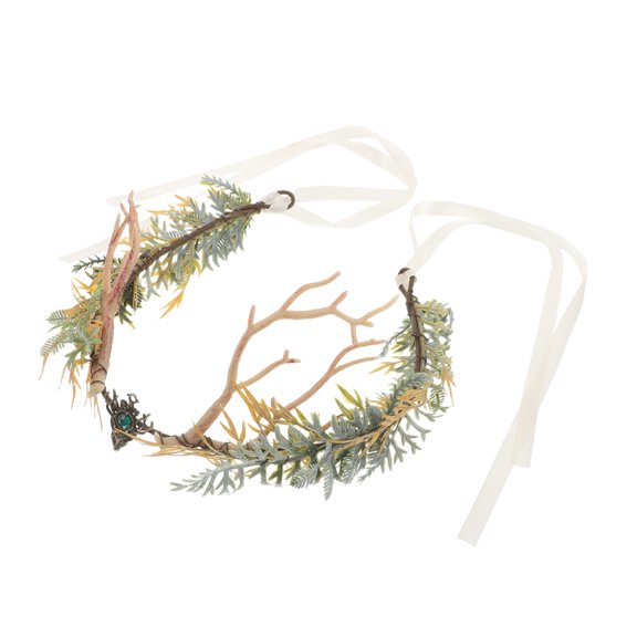 HAMPPLIES Fairy Antler Tiara Green Branch Design Renaissance Headpiece for Cosplay Photo Props