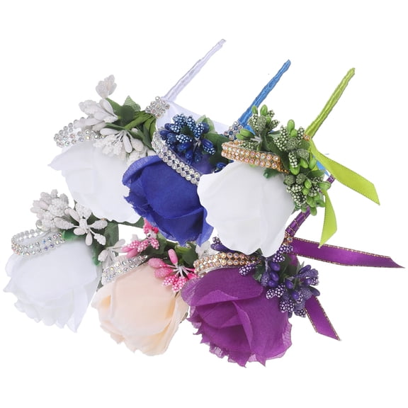 HAMPPLIES Boutonniere Supplies Artificial Flower Corsages Rhinestone 6Pcs 4.7X2.8In