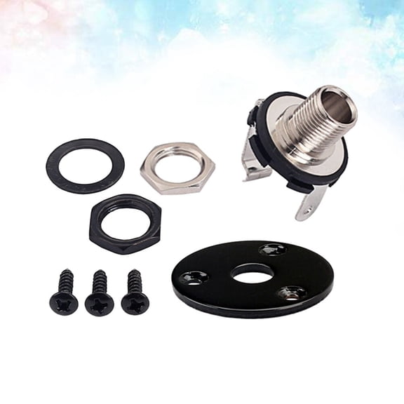 HAMPPLIES Black Guitar Jack Socket Plate with Iron Copper Finish for Acoustic and Electric Guitar