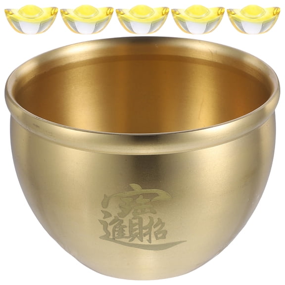 HAMPPLIES Golden Brass Fortune Bowl for Home Office Decoration with Design and Stable Bottom 7.9 Inches