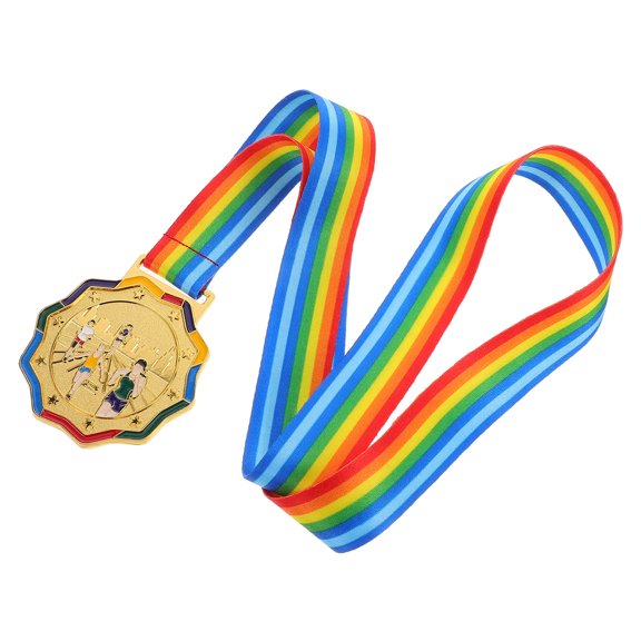 HAMPPLIES Golden Running Award Medal with Neck Ribbon for Marathon and Track Sports Competitions