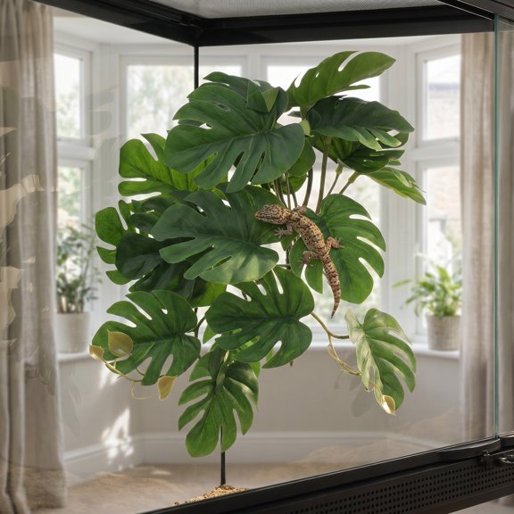 HAMPPLIES Green Hanging Plant Decor for Reptile Enclosures, Natural-Look Habitat