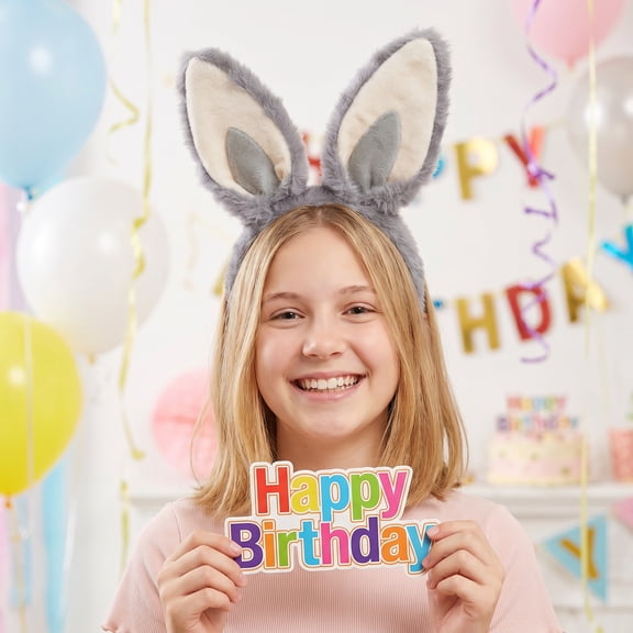 HAMPPLIES Grey Plush Bunny Ears Headband Cute 3D Rabbit Ears for Cosplay