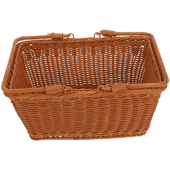 HAMPPLIES Hand Woven Brown Picnic Basket for Fruit Bread and Snacks Storage with Portable Handle