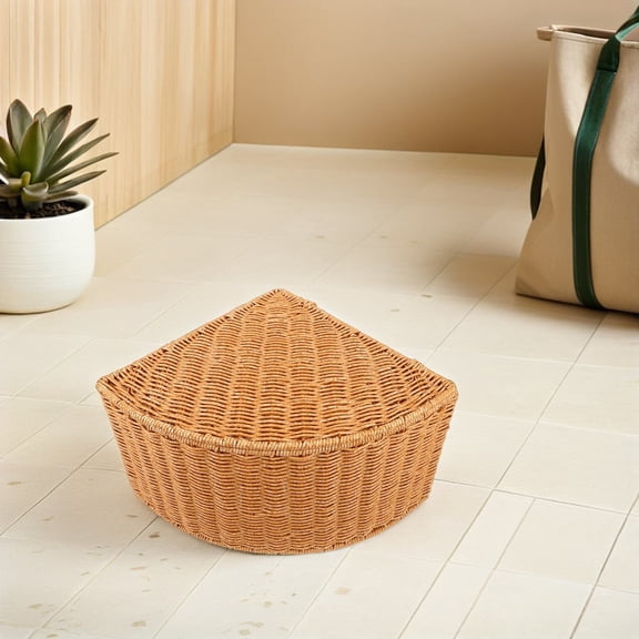 HAMPPLIES Handwoven Imitation Rattan Triangle Corner Storage Basket for Closet Sundries