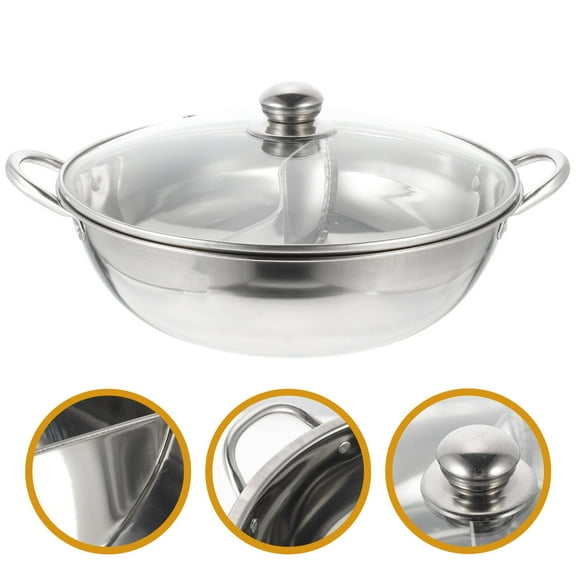 HAMPPLIES Two-Flavor Pot Double-Flavor Hot Pot Silver 1 Set 29X7.2Cm