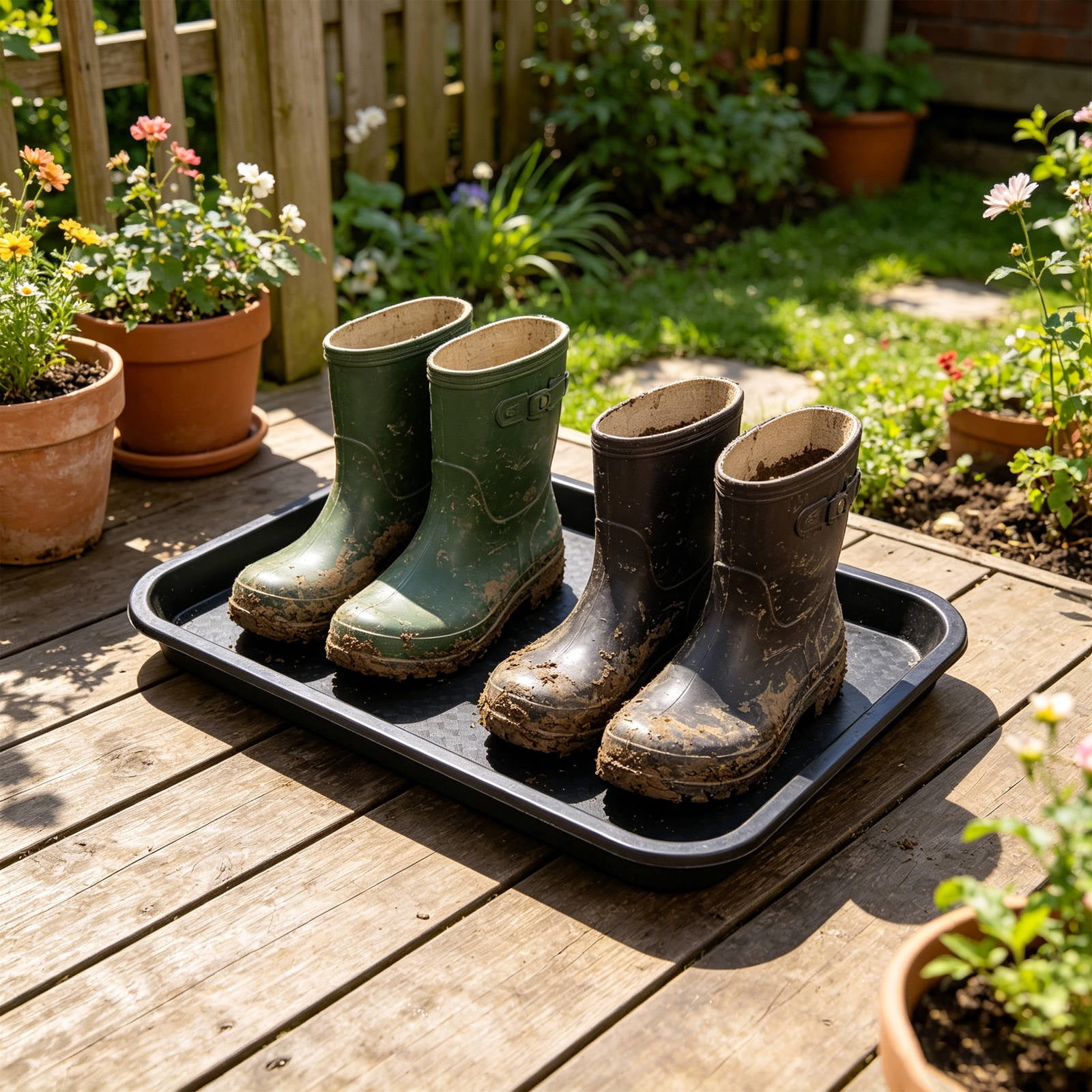 HAMPPLIES Indoor Outdoor Brown Boot Tray Small Rectangular Mud Room ...