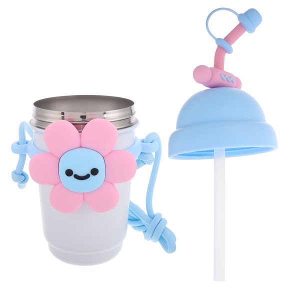 HAMPPLIES Car Coffee Travel Mug with Straw and Crossbody Strap for Easy Drinking
