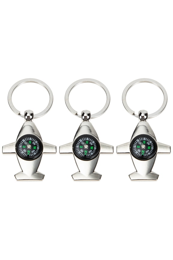 3Pcs Alloy Compass Keychain Plated Silver Key Pendant for Keys and Bags