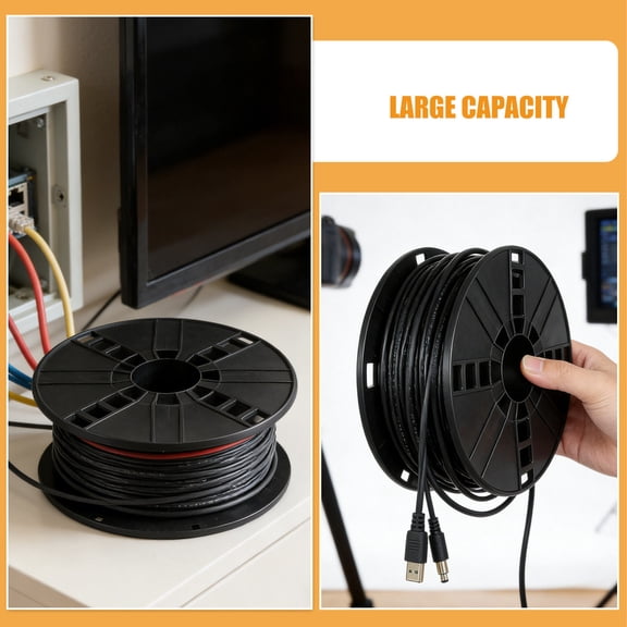 HAMPPLIES Durable Plastic Cable Reel Black Portable Wire Winder for Extension Cord Storage