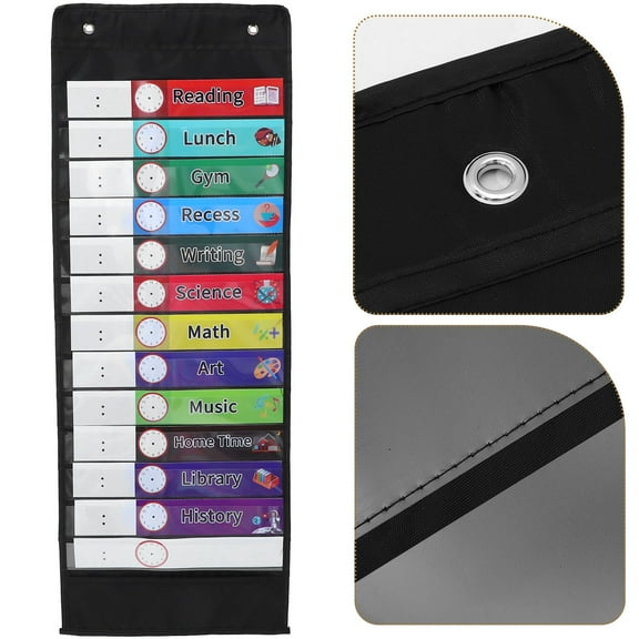HAMPPLIES Magnetic Classroom Schedule Pocket Chart Set with Oxford Cloth, Black Hanging Organizer, Rectangular Design for School