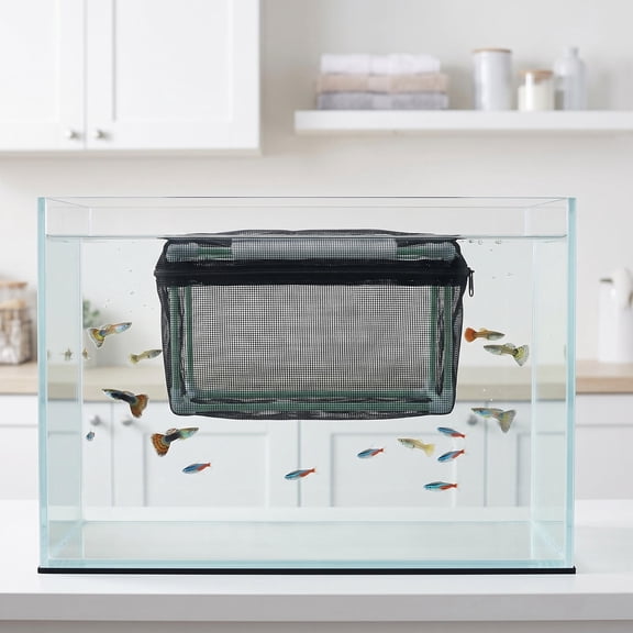 HAMPPLIES Mesh Aquarium Breeding Box with PP Frame and Zipper for Fish Tank Fry Separation Black