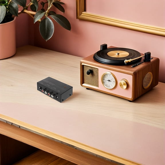 HAMPPLIES Metal Phono Preamp for Turntable with Clear Sound Quality and Space Saving Black Design