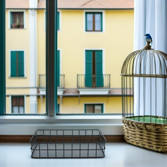 HAMPPLIES Metal Wire Bird Cage Platform Stand with Stainless Steel Perch and Hanging Black Mesh Storage Basket