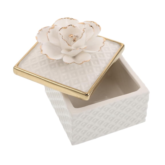 HAMPPLIES Multicolor Ceramic Flower Trinket Box with Lid - Elegant Jewelry Organizer and Decorative Home