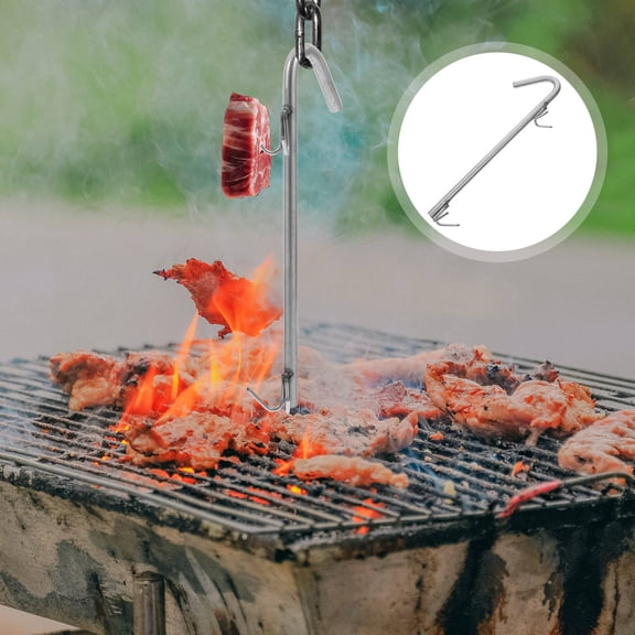 HAMPPLIES Multifunctional Metal Meat Hooks Plated Silver for Vertical Hanging and Flipping on Grill