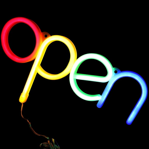 HAMPPLIES Neon Signs Lighting Open 1Set Led Light White Rectangular PVC 35.00X18.00X0.6in for Restaurant Bar Home Decor