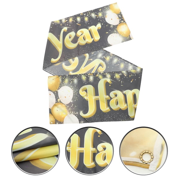 HAMPPLIES New Year Party Supplies Polyester Pongee Banner 117.90X19.65In 1Pcs