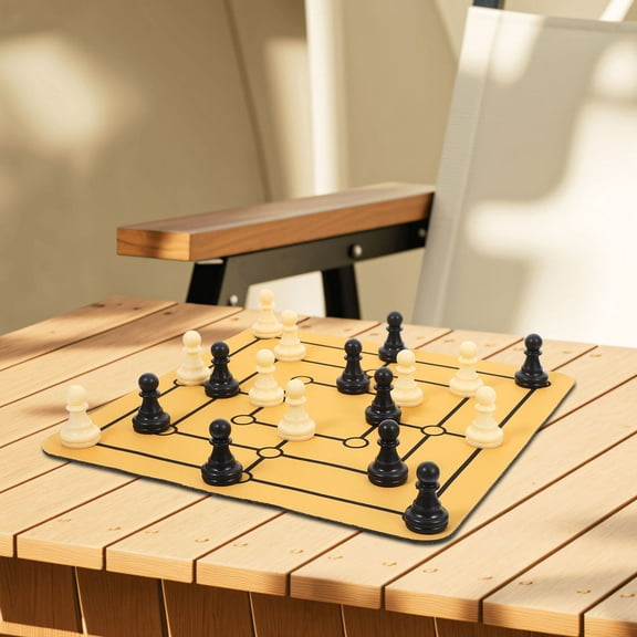HAMPPLIES Nine Mens Morris Chess Game 1Set For Family Gatherings Square Shaped Board Abs Material