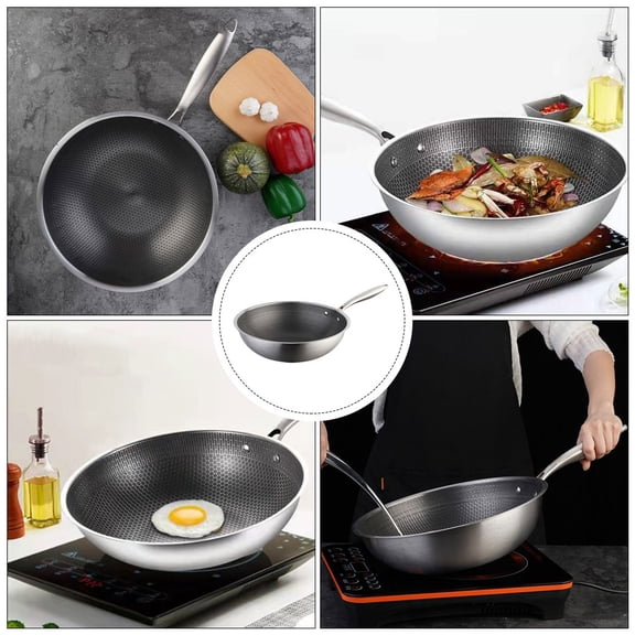HAMPPLIES Stainless Steel Non-Coated Frying Pan for Home Cooking with Comfortable Handle Plated Silver