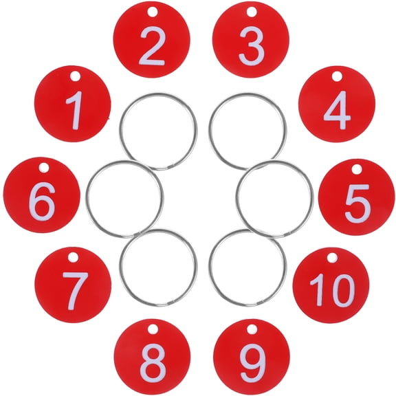 HAMPPLIES Number Tag For Identification 50 Sets Portable Red Acrylic Hanging Tag 1.34X1.34X0.04In