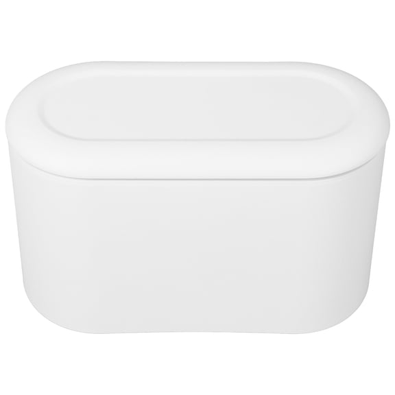 HAMPPLIES Compact White Table Trash Can with Press Lid for Easy Garbage Disposal