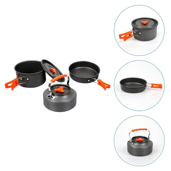 HAMPPLIES 1 Set of Camping Cooking Gear with Round Shape in Black Multi-functional for BBQ and Camping