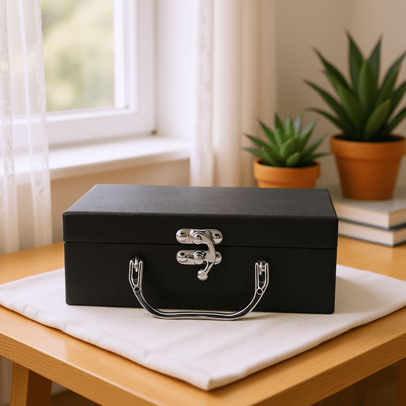 HAMPPLIES Paper Suitcase with Handle Black Desktop Organizer Multipurpose Paper Storage Box for Daily Use