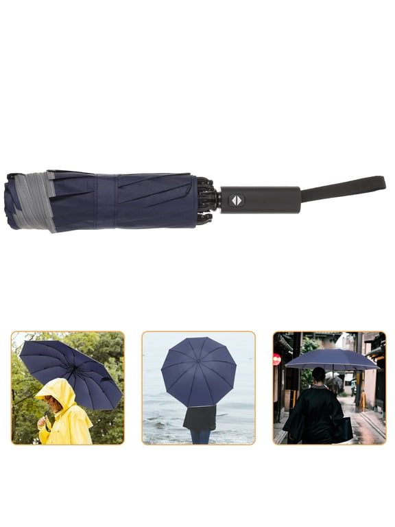 Portable Blue Alloy Umbrella with Reflective Design for Rain and Sun