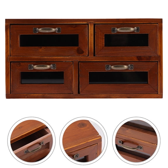 HAMPPLIES Brown Wooden Drawer Style Storage Box for Home Skincare Organizer