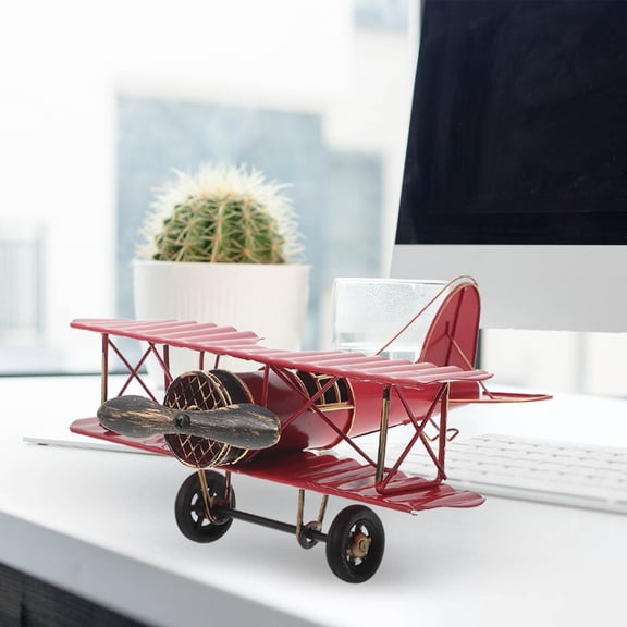 HAMPPLIES Vintage Metal Plane Model Red Sturdy Decorative Airplane Ornament for Home Desk Display