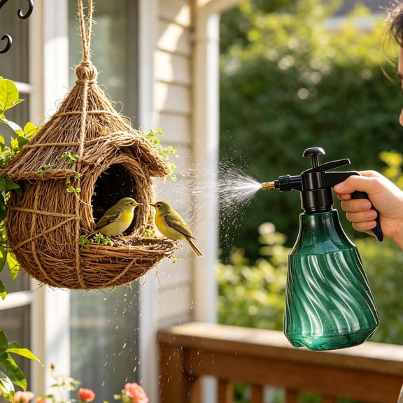 HAMPPLIES Refillable Green Shower Bottle with Ultrafine Mist for Macaw, African Grey, and Pet