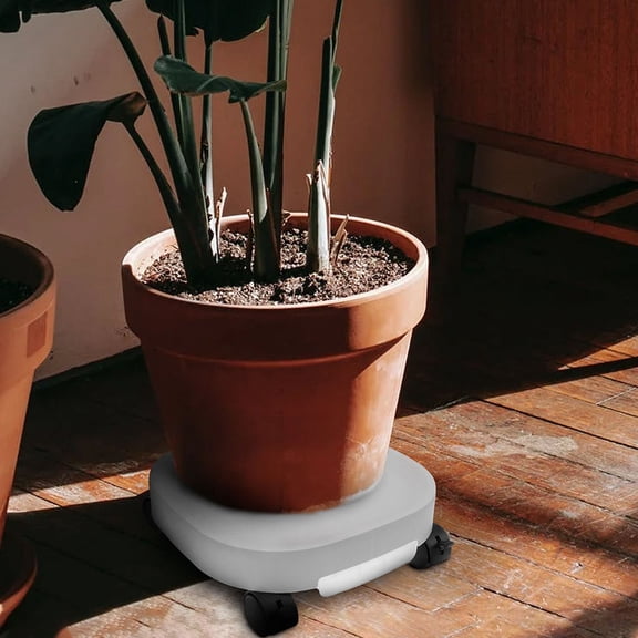 HAMPPLIES Rolling Plant Stand with Swivel Wheels Brake and Water Collection Tray Light Grey