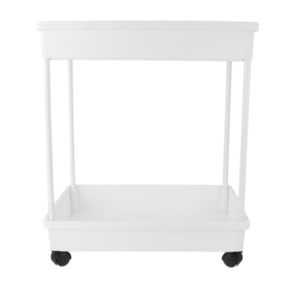 HAMPPLIES Rolling Storage Rack with Lockable Caster Wheels White Plastic 2 Tier Shelf for Office